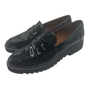 Franco Sarto Cassandra Platform Penny Loafer Black Faux Patent Leather Size 8
